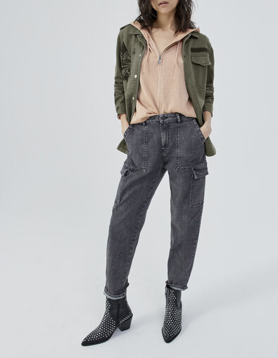 Damen-Safarijacke, Khaki, schwarzes Schmetterlingsmotiv - IKKS