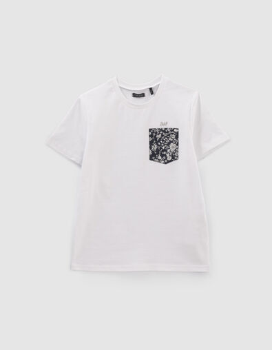 Boys’ white T-shirt with flowery Liberty fabric pocket - IKKS