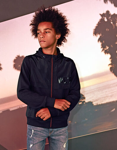 Navy vest rits, 2 stoffen  - IKKS