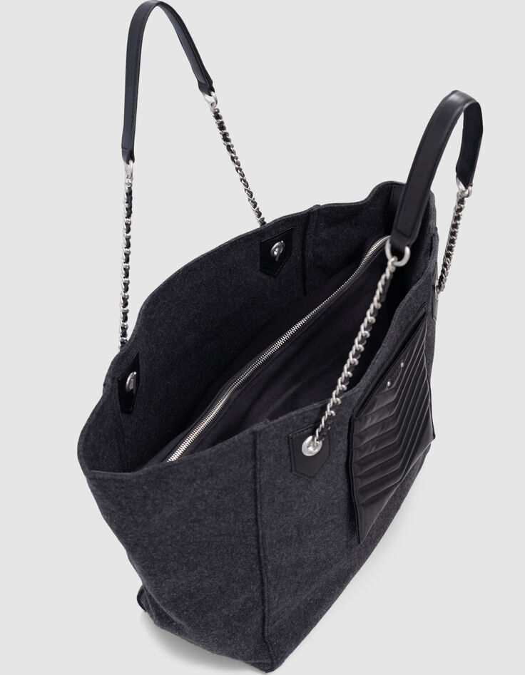 Sac cabas 1440 gris mix flanelle et cuir Taille XL Femme-5