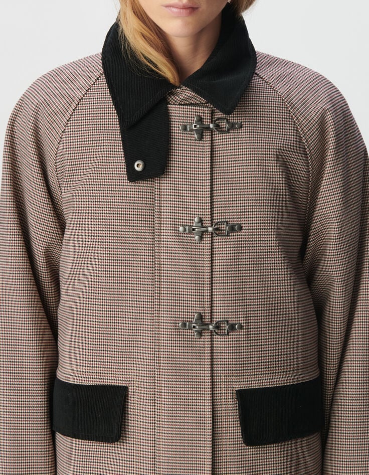 Women’s burgundy houndstooth and velvet parka-6 Women’s burgundy houndstooth and velvet parka-6