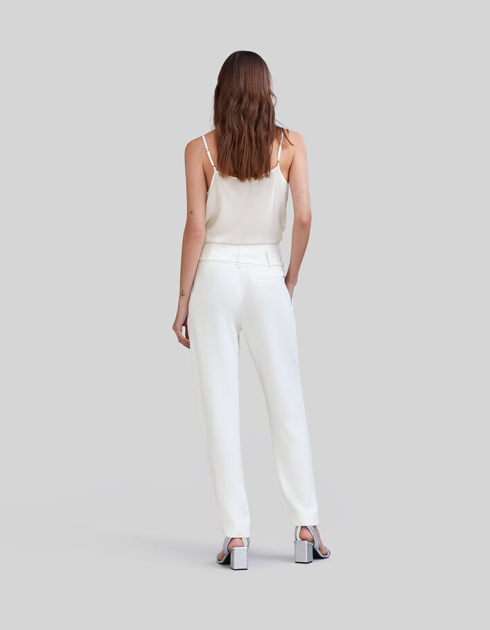 Pantalon blanc recyclé taille haute ceinturée Femme - IKKS