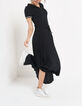 Robe longue noire plissée en maille piquée I.Code-1