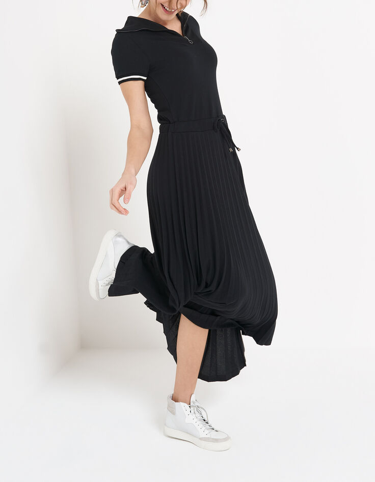 Robe longue noire plissée en maille piquée I.Code-1