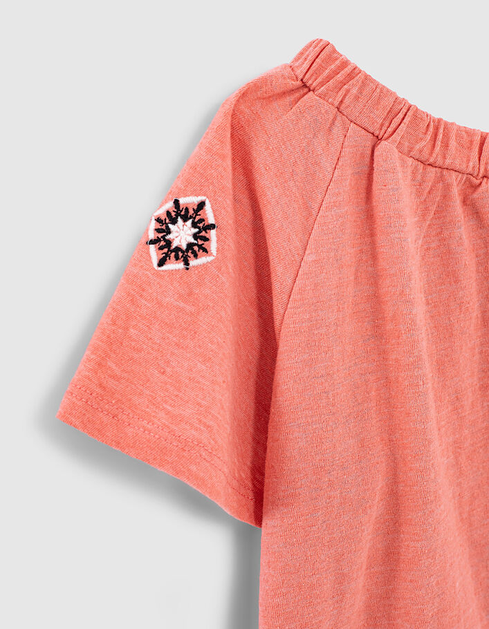 Dunkel korallenrotes Mädchen-T-Shirt mit Stickerei - IKKS