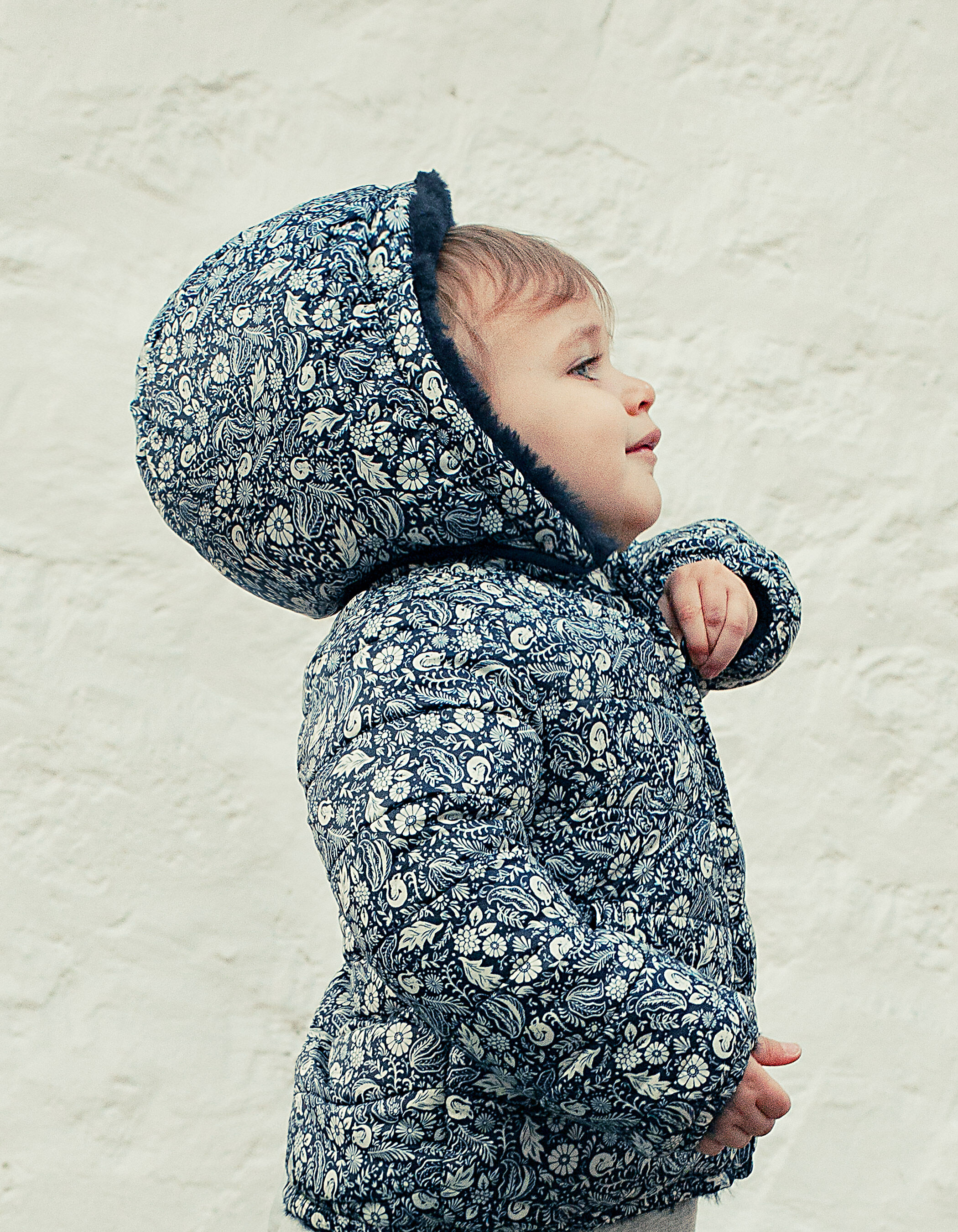Baby girls navy and tattoo print reversible padded jacket