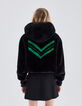 Blouson noir à capuche chevrons verts au dos Femme-4