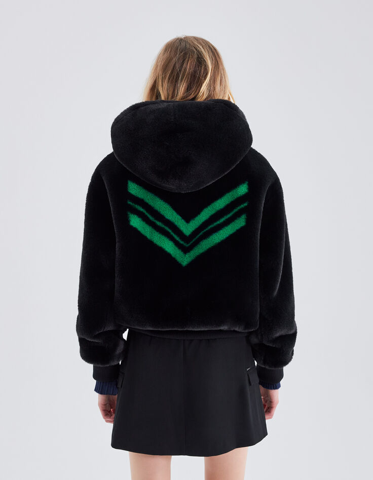 Blouson noir à capuche chevrons verts au dos Femme-4