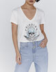 Women’s ecru skull image cotton modal T-shirt-1