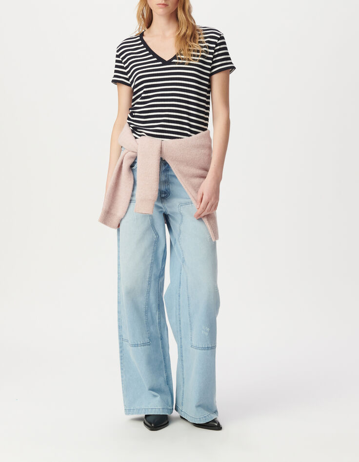 Tee-shirt marine rayures &eacute;crues c&ocirc;tel&eacute;-7