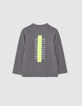 Graues Jungenshirt mit geflockter Tasche-3