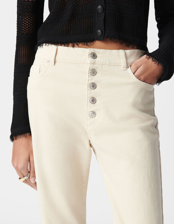 Jean flare beige Waterless boutons apparents Femme-4
