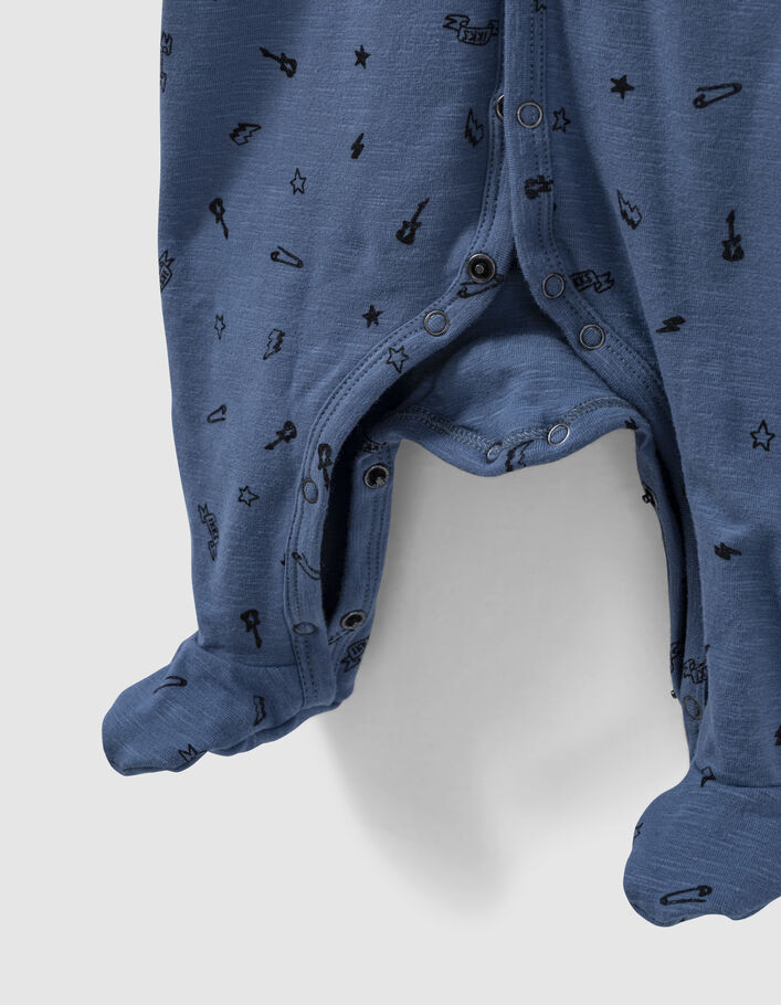 Baby’s medium blue rock print organic cotton sleepsuit-4