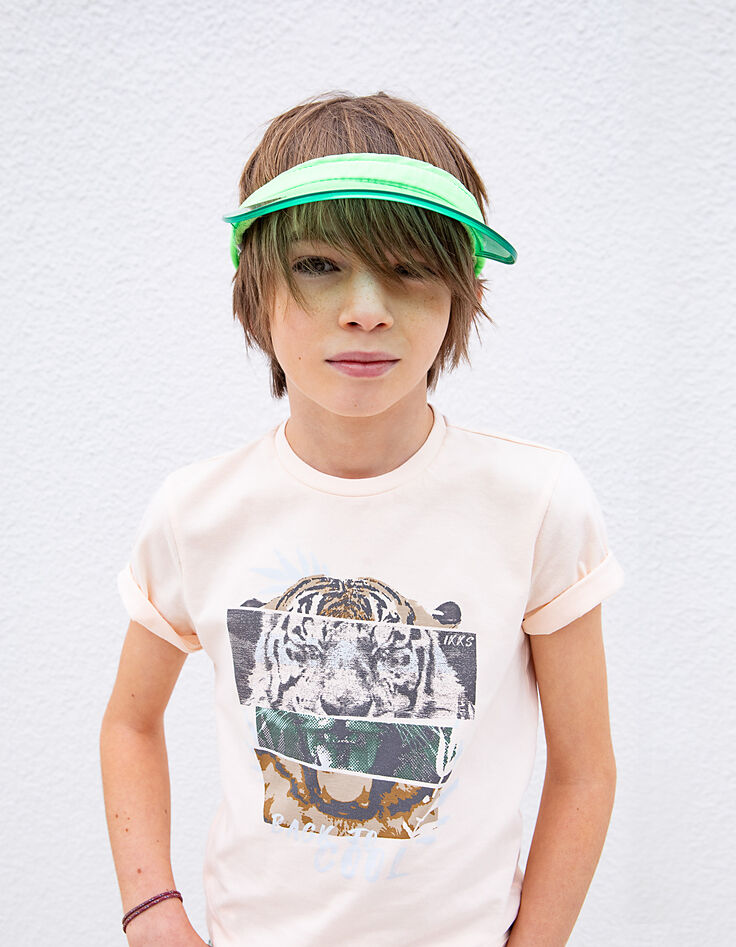 Jungen-T-Shirt mit Tiger-Motiv, Bio, in Peach -2