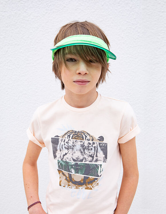 Boys’ peach organic T-shirt with tiger image