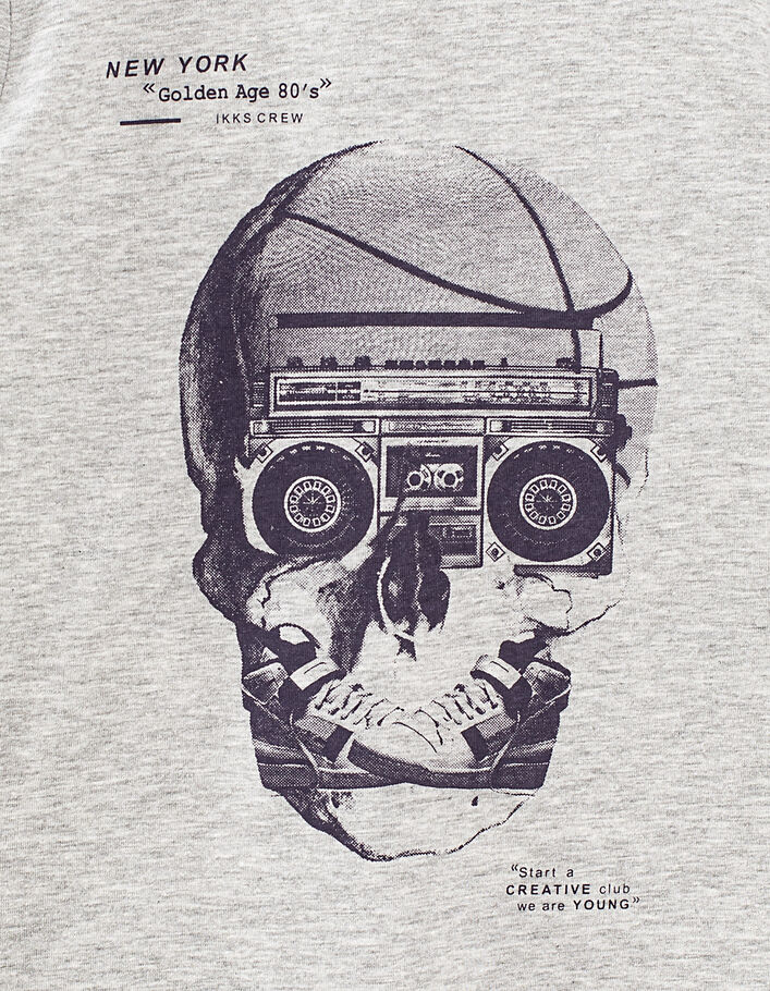 Graues Jungen-T-Shirt mit Totenkopf, Radio und Sneakers - IKKS