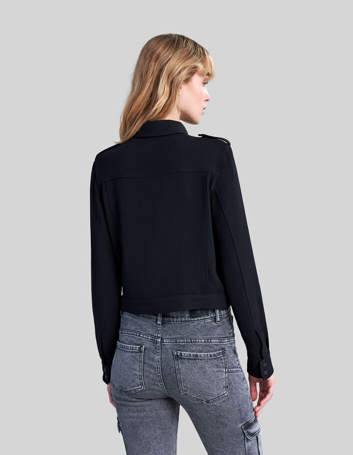 Women’s black recycled shirt with chest pockets - IKKS