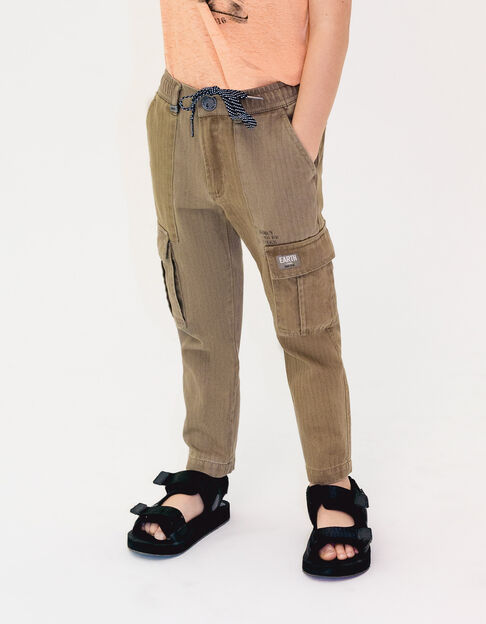 Khaki Jungencargohose mit Fischgräten