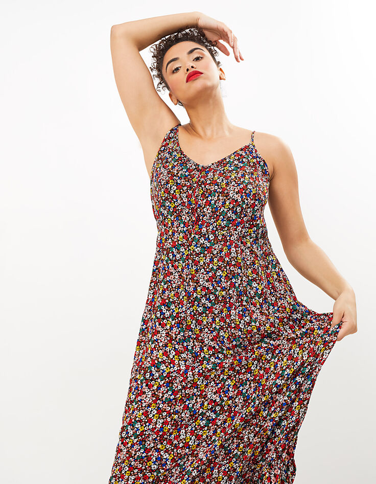 Vestido largo negro estampado florecitas multico I.Code -1