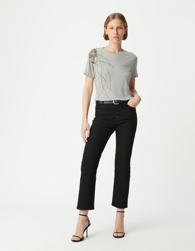 Tee-shirt gris décor perles métallisées épaule Femme - IKKS