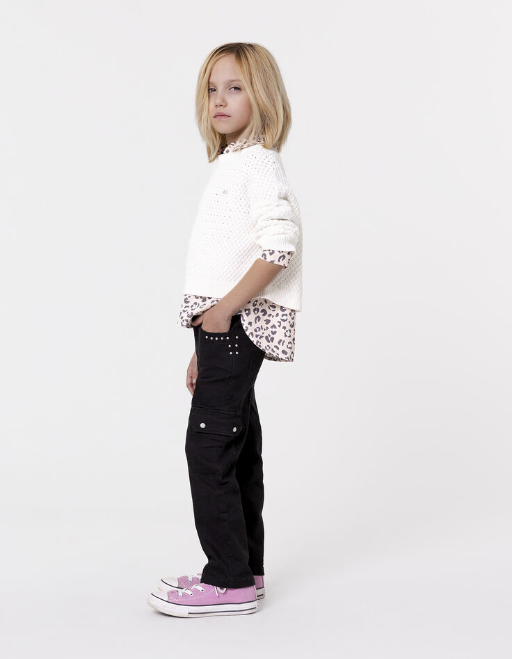 Gerade schwarze Battle-Jeans, Nietendesign für Mädchen-1