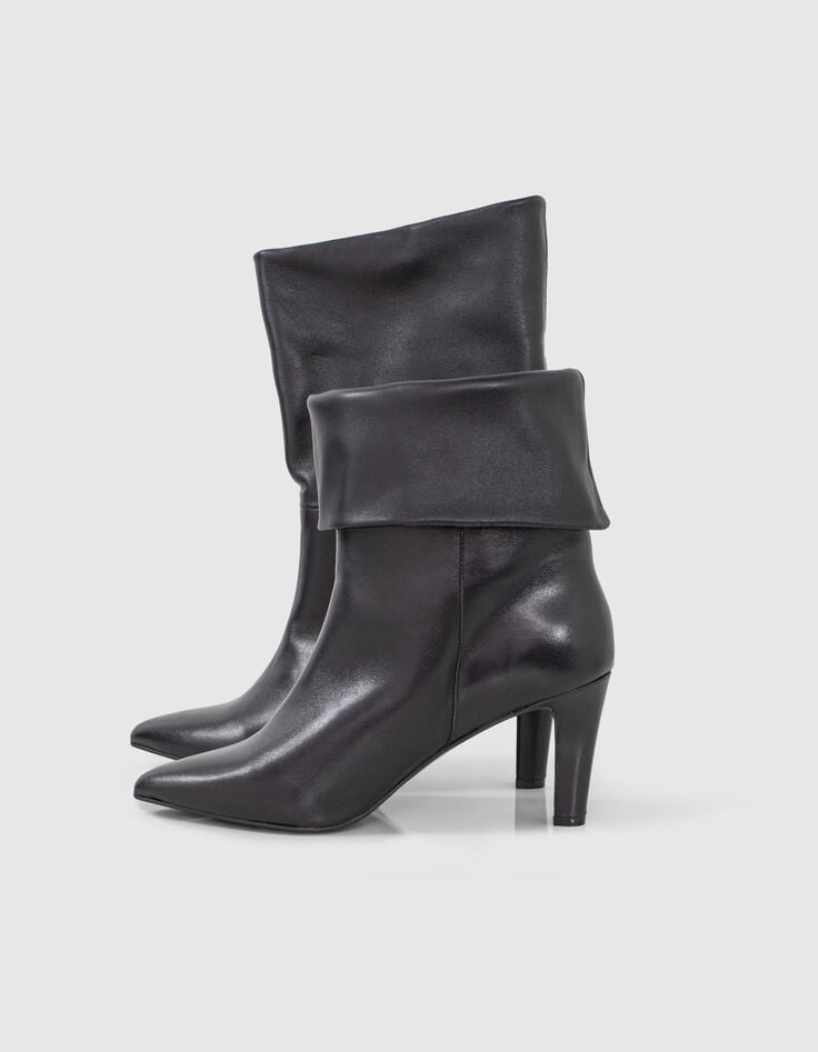 Schwarze Damenlederstiefeletten mit schmalem Absatz-5