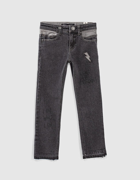 Boys’ worn-out black letter print organic slim jeans - IKKS