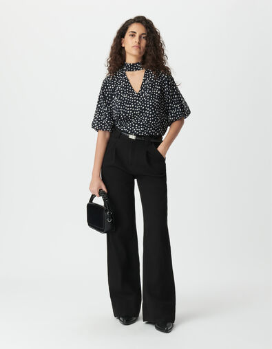 Blouse fluide marine motif pois manches ballon Femme - IKKS