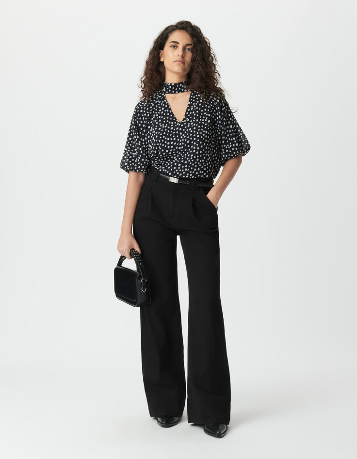 Blouse fluide marine motif pois manches ballon Femme-1
