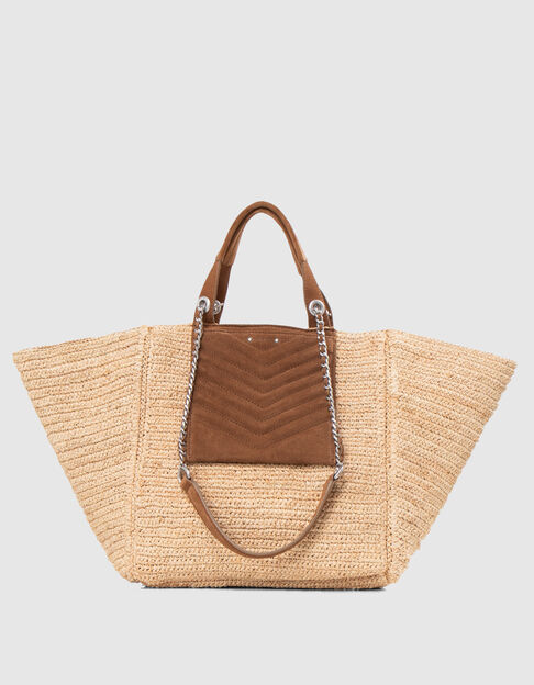 Women's beige raffia & quilted leather 1440 tote bag - IKKS