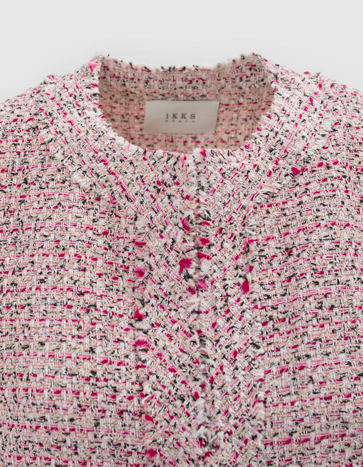 Chaqueta cuadrada tweed fantasía rosa mujer-8