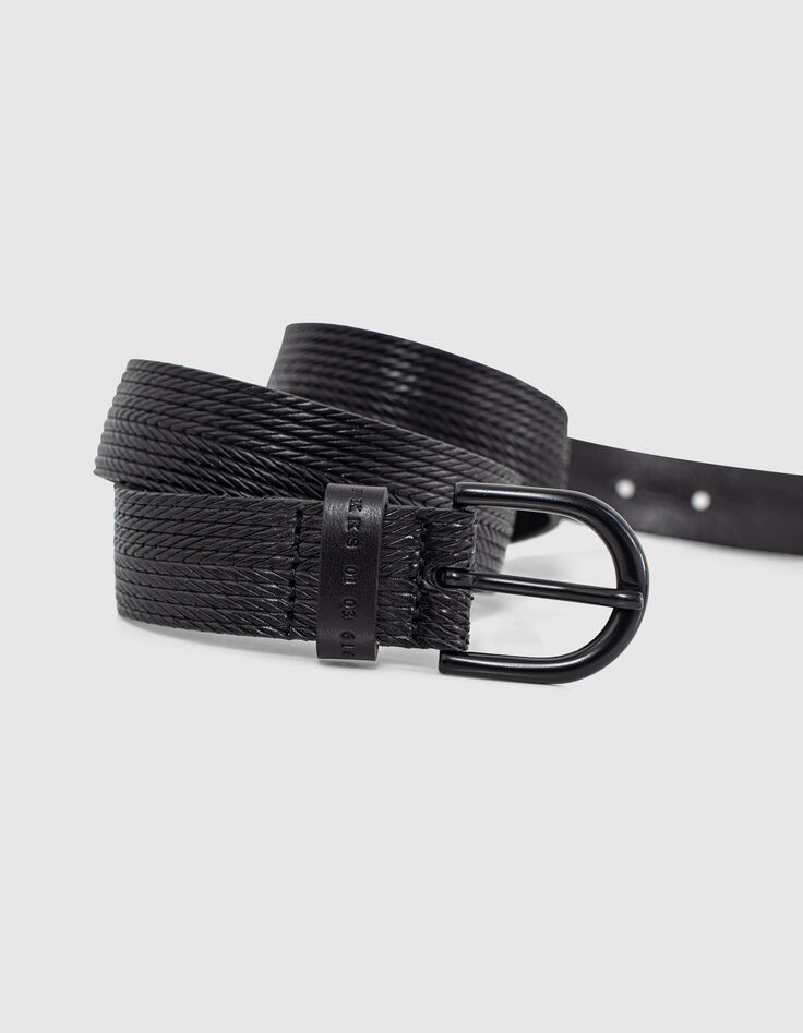 Ceinture noire en cuir relief tressage Homme-6