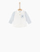 Camisa blanco óptico con mangas de rayas bebé niño -1
