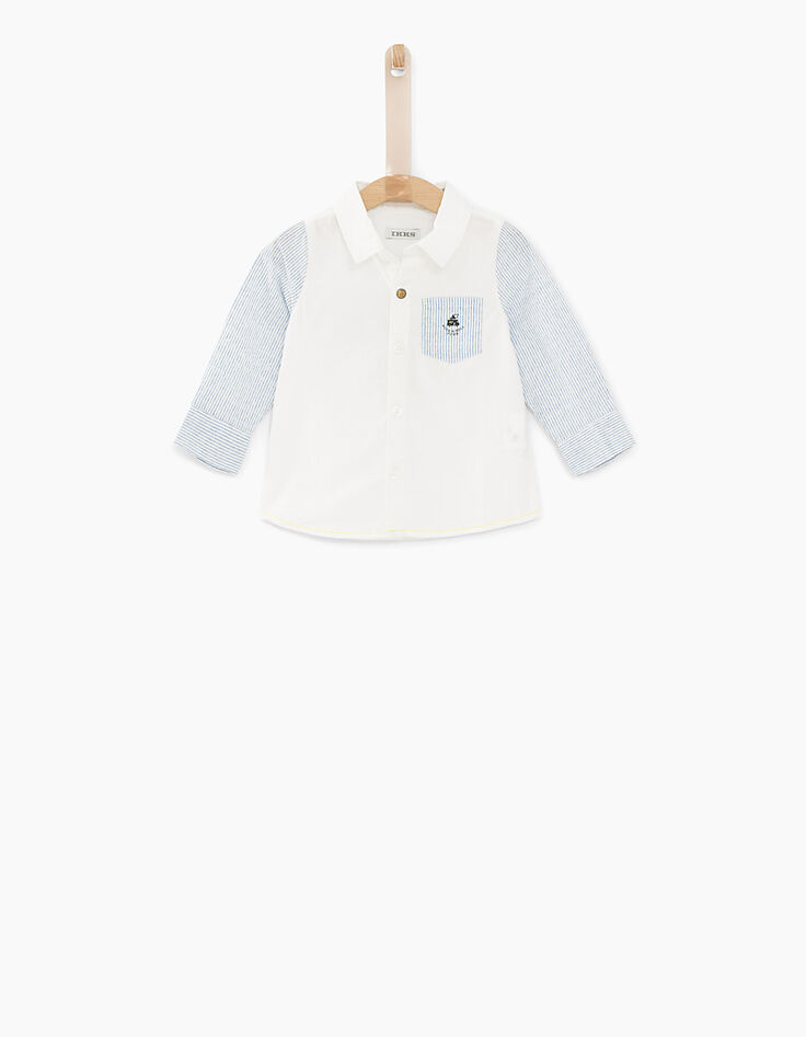 Camisa blanco óptico con mangas de rayas bebé niño -1