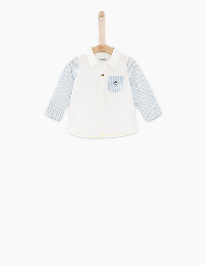 Camisa blanco óptico con mangas de rayas bebé niño  - IKKS