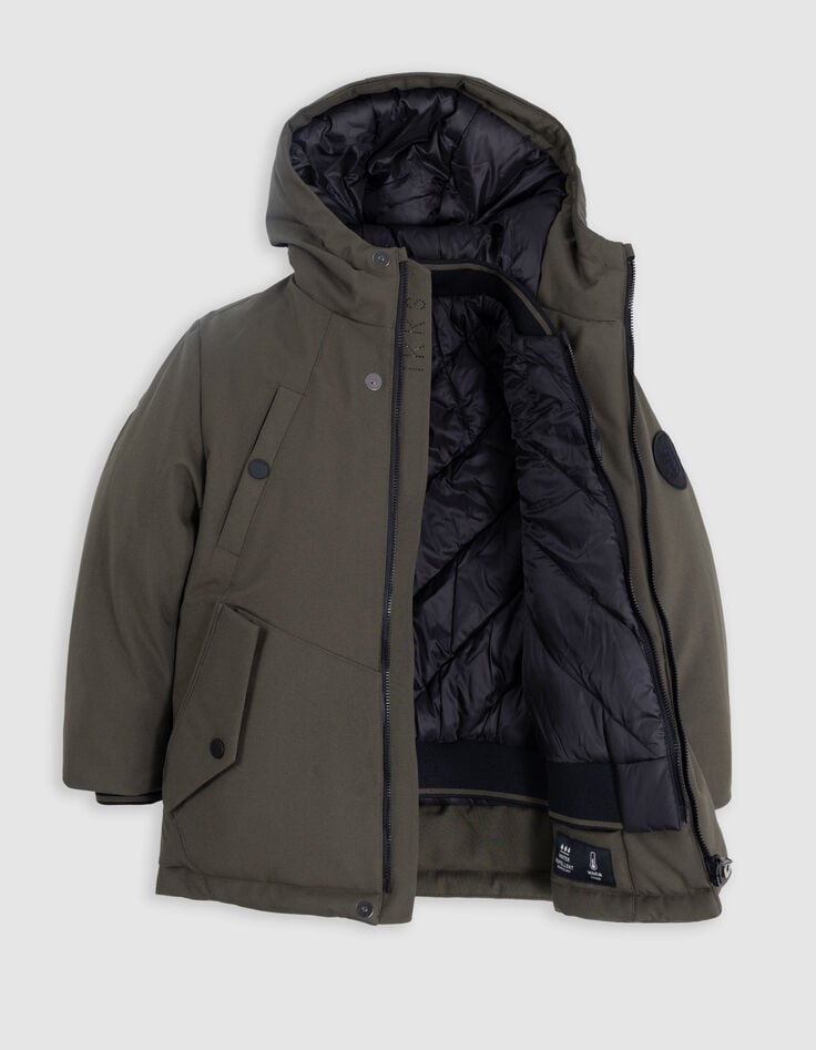 Boy's 2-in-1 khaki parka with black quilted jacket-5 Boy's 2-in-1 khaki parka with black quilted jacket-5