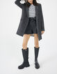 Marineblauwe halflange mantel in faux uni katoenmix dames-6