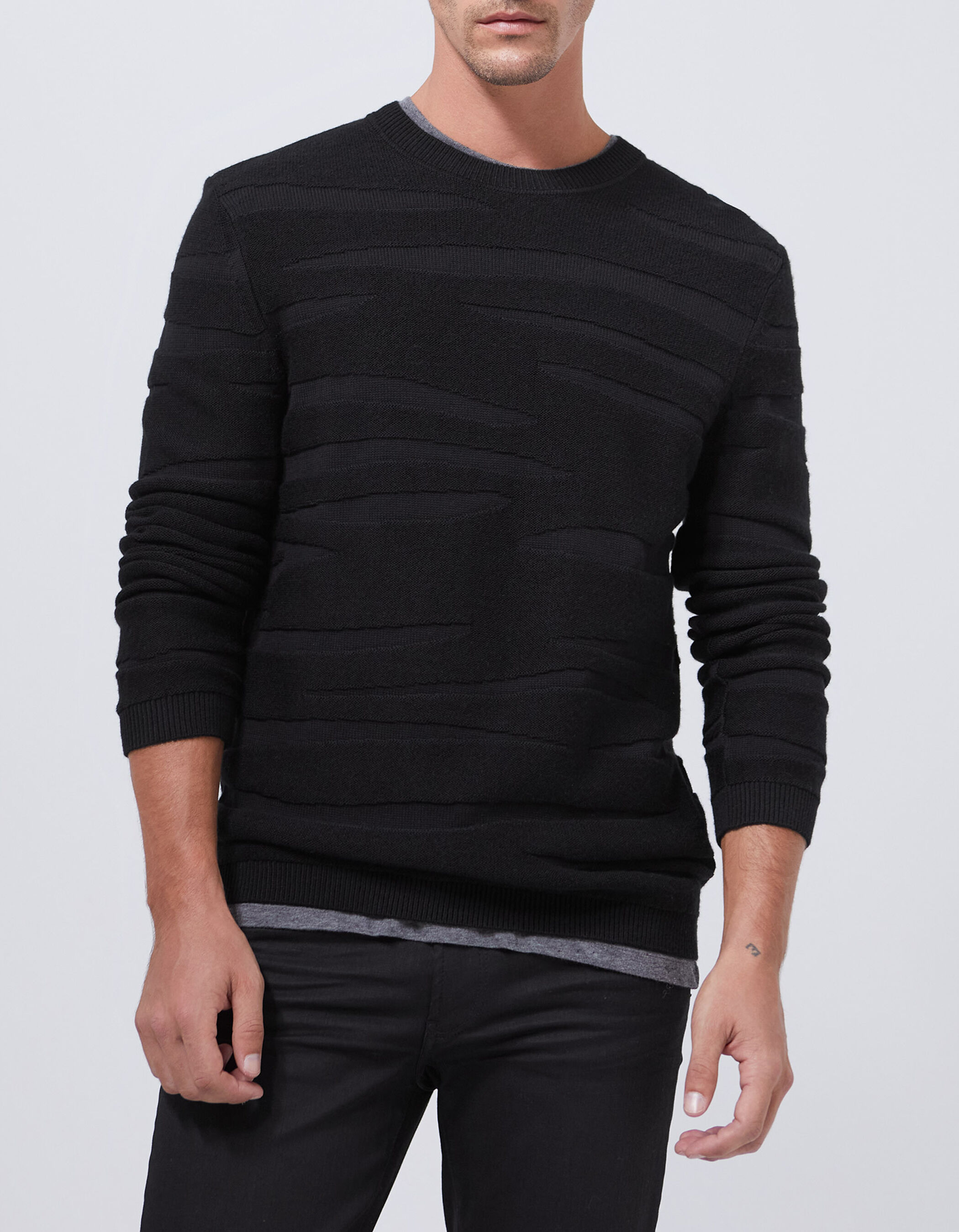 Zwarte trui jacquardtricot zebramotief Heren