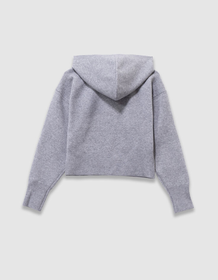 Pull à capuche gris maille à message fille-3 Pull à capuche gris maille à message fille-3