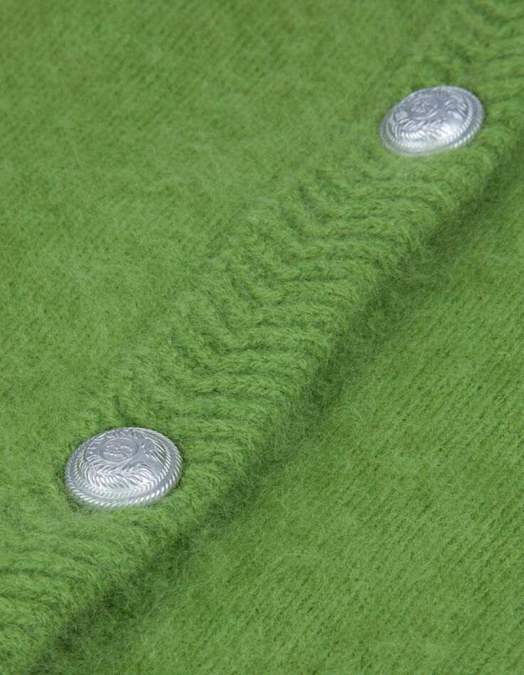 Cardigan vert tricot mousseux 100% laine Femme-7