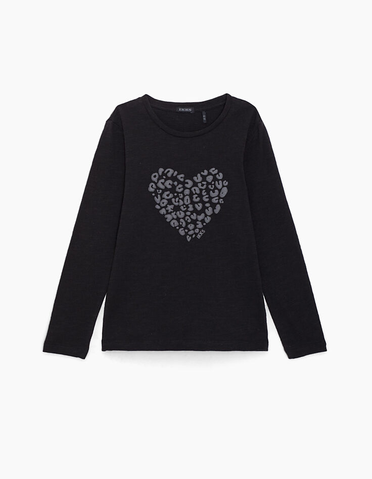 Tee-shirt 2 en 1 marinière et tee-shirt noir à cœur fille-3