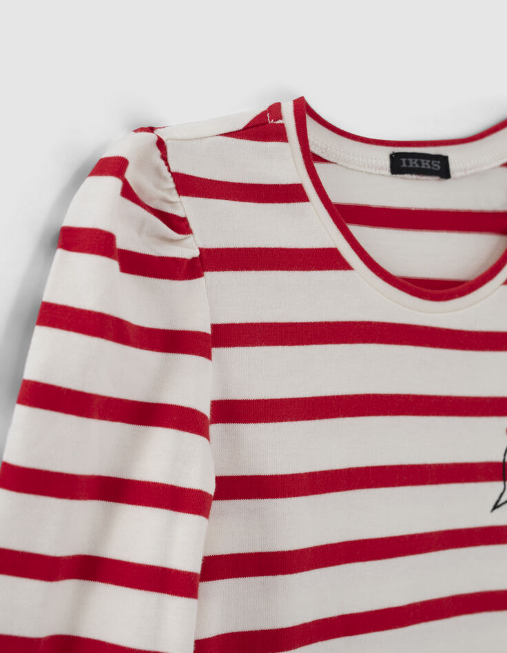 Girls’ ecru mini me T-shirt with red stripes-5