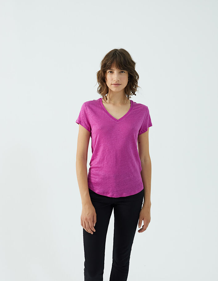 Women’s fuchsia pink T-shirt with star embroidery - IKKS