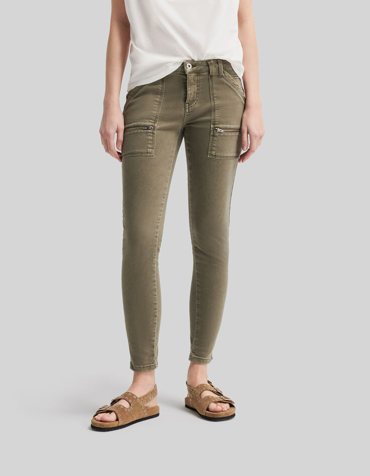 Jean SLIM kaki 7/8ème taille basse femme-2