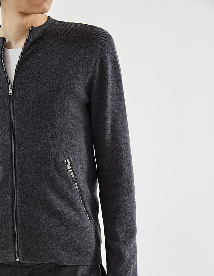 Cardigan gris anthracite tricot à poches zippées Homme - IKKS
