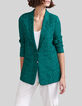 Veste de costume émeraude recyclée imprimé paon Femme-5