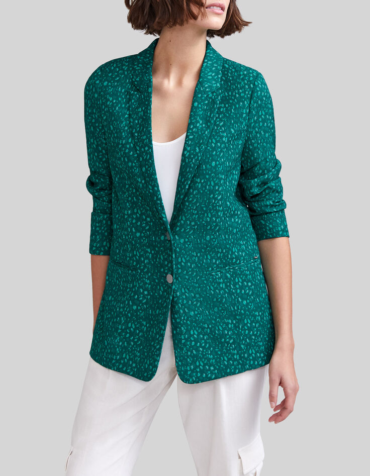 Veste de costume émeraude recyclée imprimé paon Femme-5