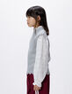 Girls’ grey knit sweater with embroidered poplin sleeves-3
