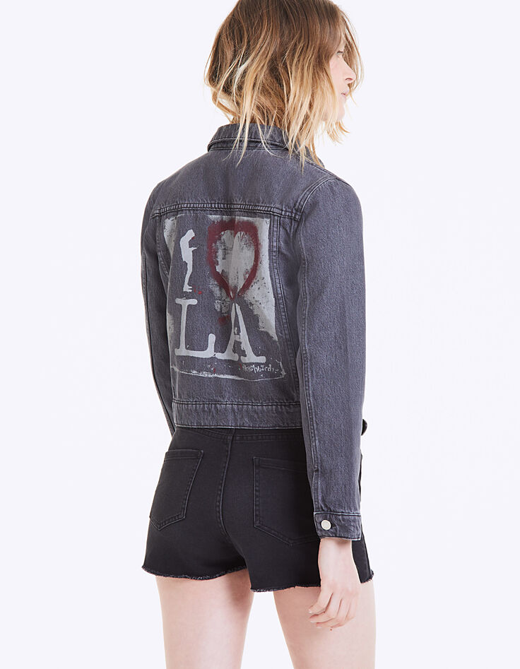 Chaqueta corta de denim visual espalda Thrashbird mujer-5