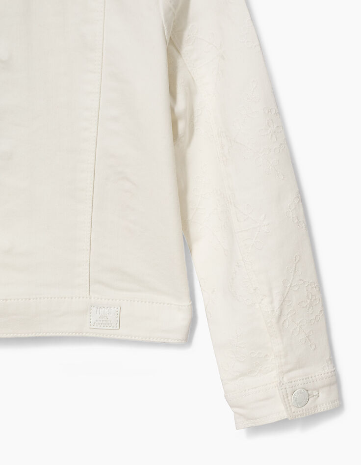 Veste en jean blanc cassé brodée fille-5
